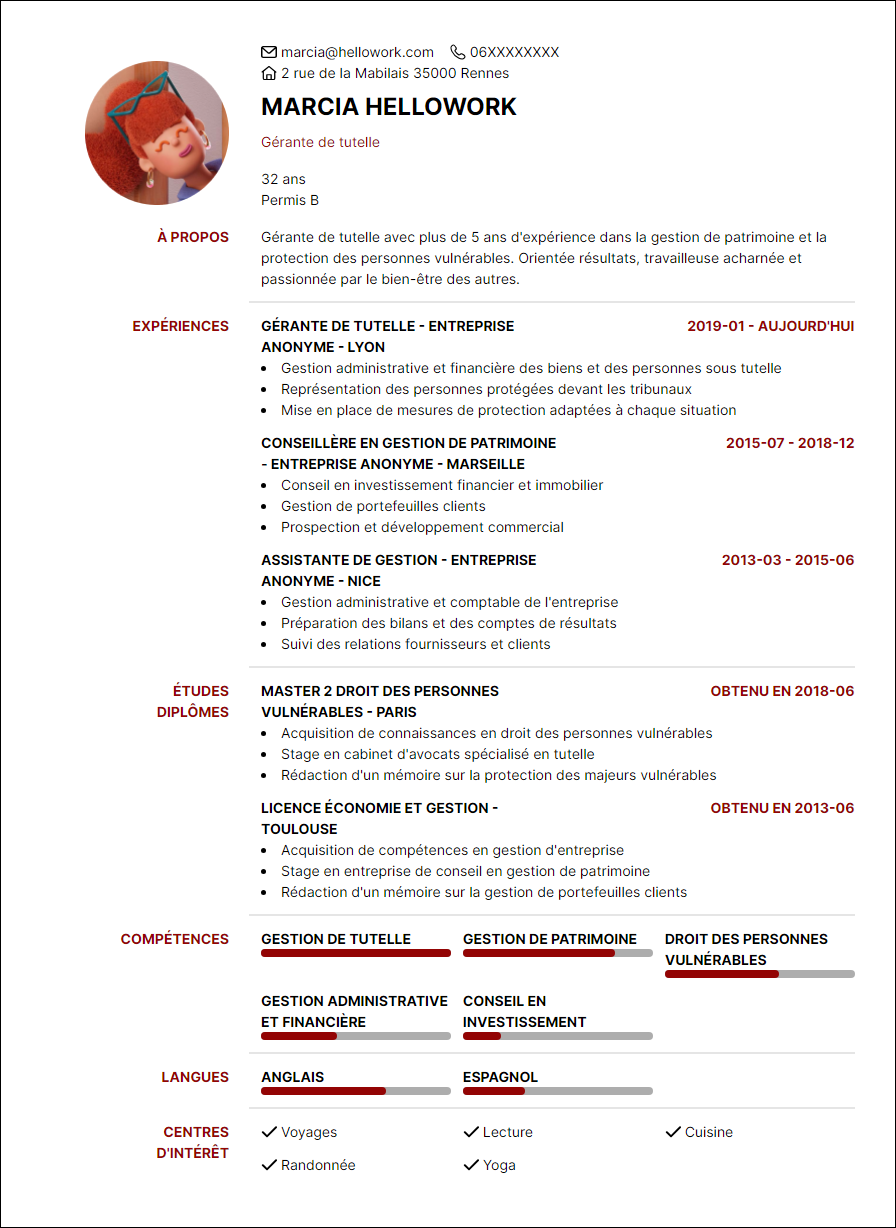 Modèle CV Gérant de tutelle Exemple CV Gérant de tutelle