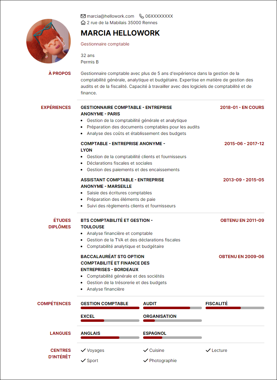 Modèle CV Gestionnaire comptable Exemple CV Gestionnaire comptable