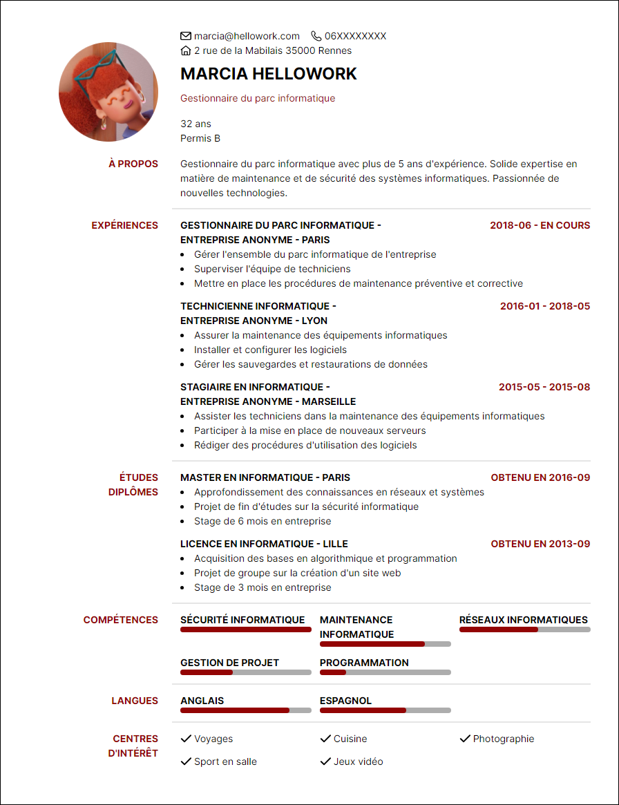 Modèle CV Gestionnaire de parc informatique Exemple CV Gestionnaire de parc informatique
