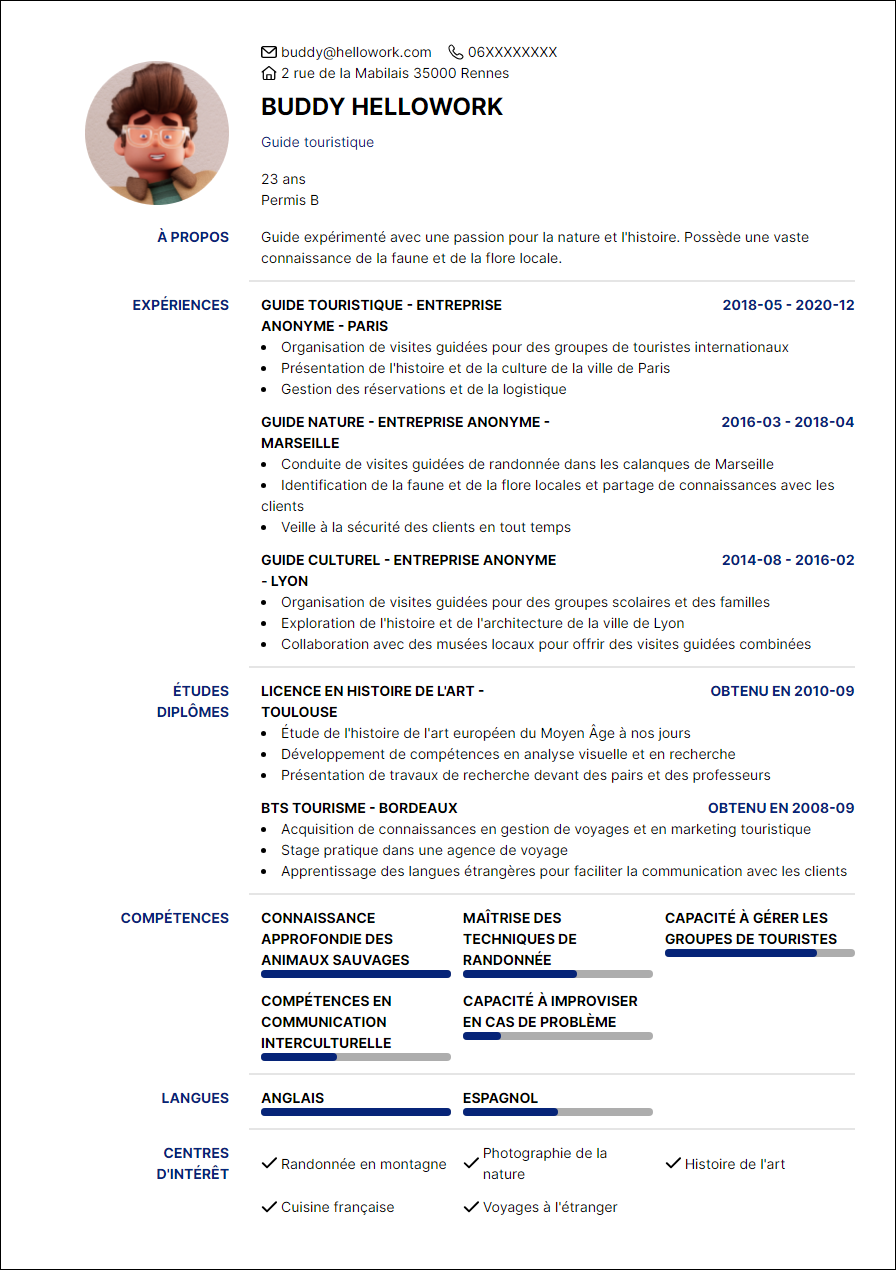Modèle CV Guide touristique Exemple CV Guide touristique
