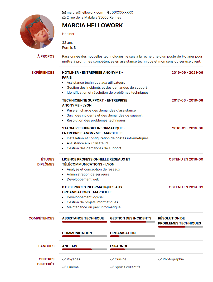 Modèle CV Hotliner Exemple CV Hotliner
