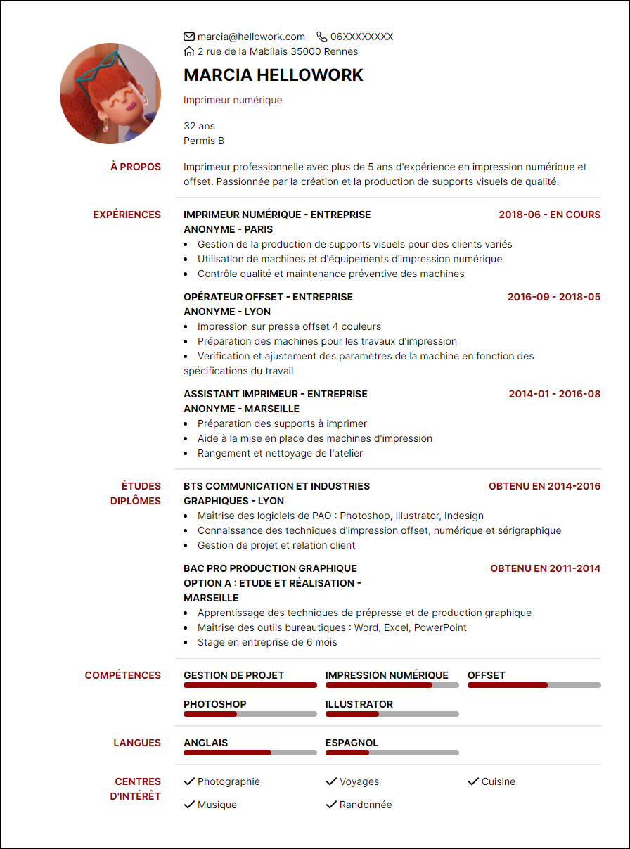 Modèle CV Imprimeur Exemple CV Imprimeur