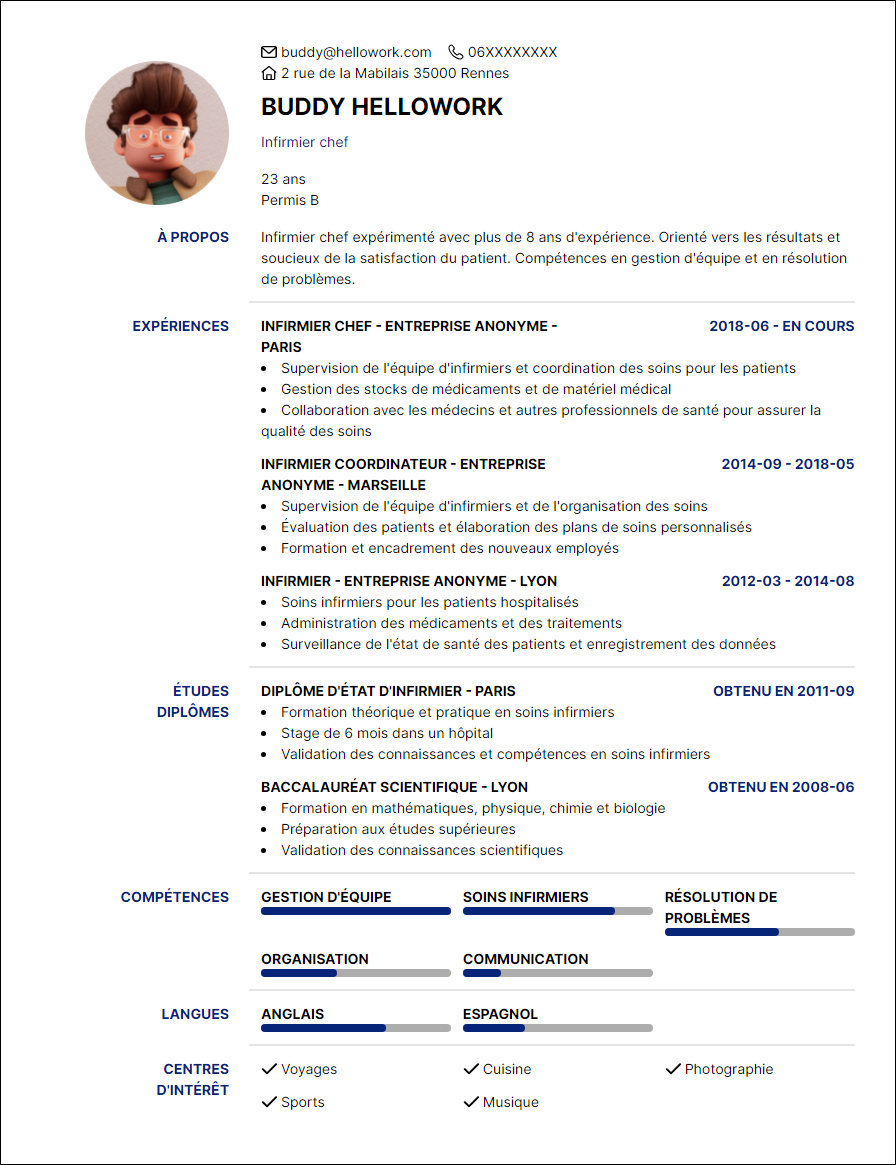Modèle CV Infirmière chef Exemple CV Infirmière chef