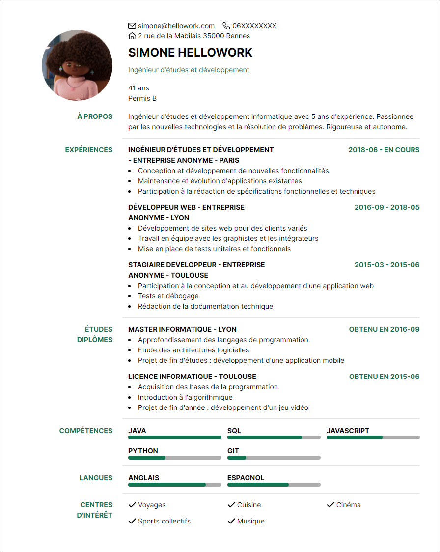 Modèle CV Ingénieur d'études et développement Exemple CV Ingénieur d'études et développement