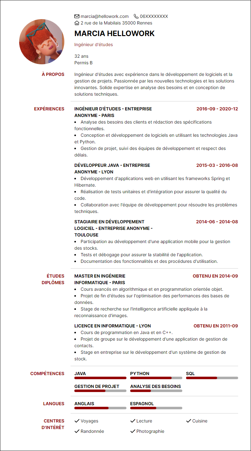 Modèle CV Ingénieur d'études Exemple CV Ingénieur d'études