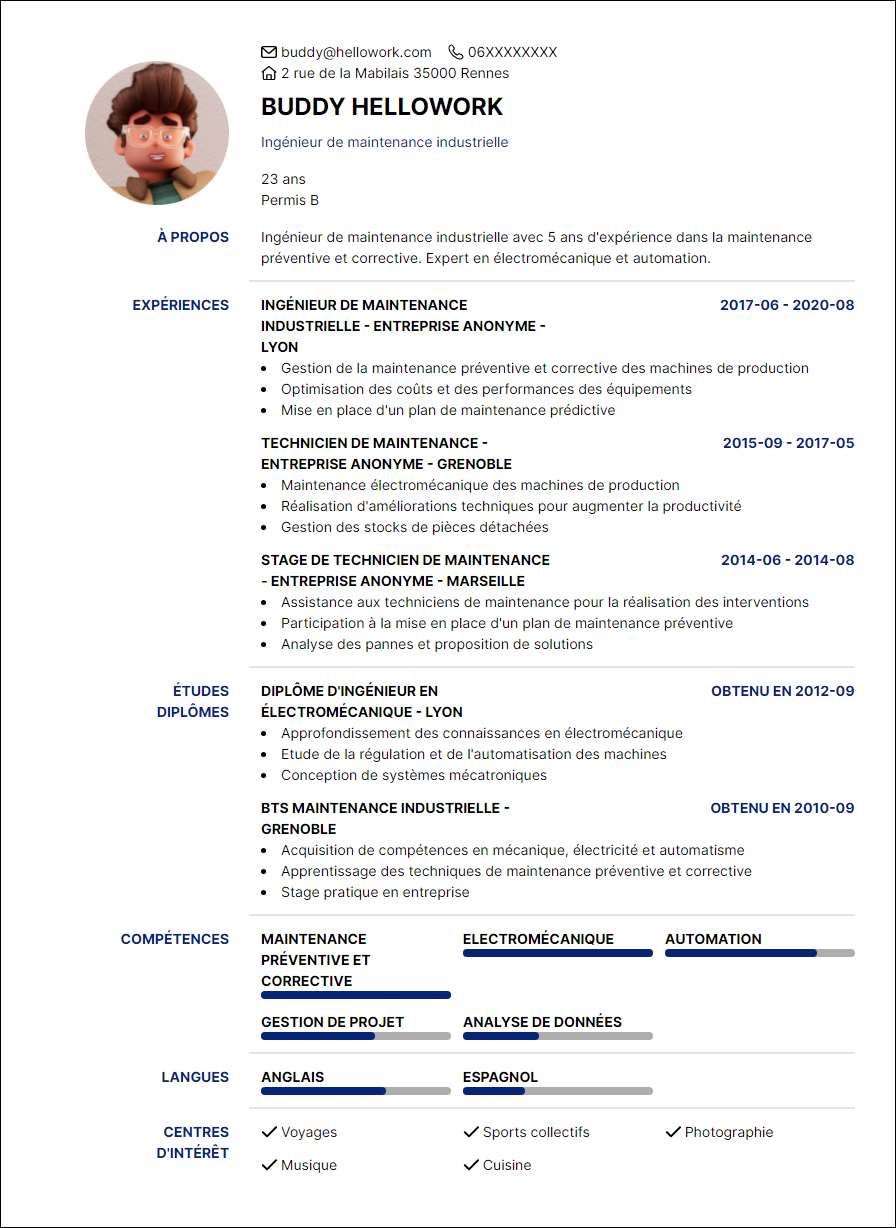 Modèle CV Ingénieur de maintenance Exemple CV Ingénieur de maintenance