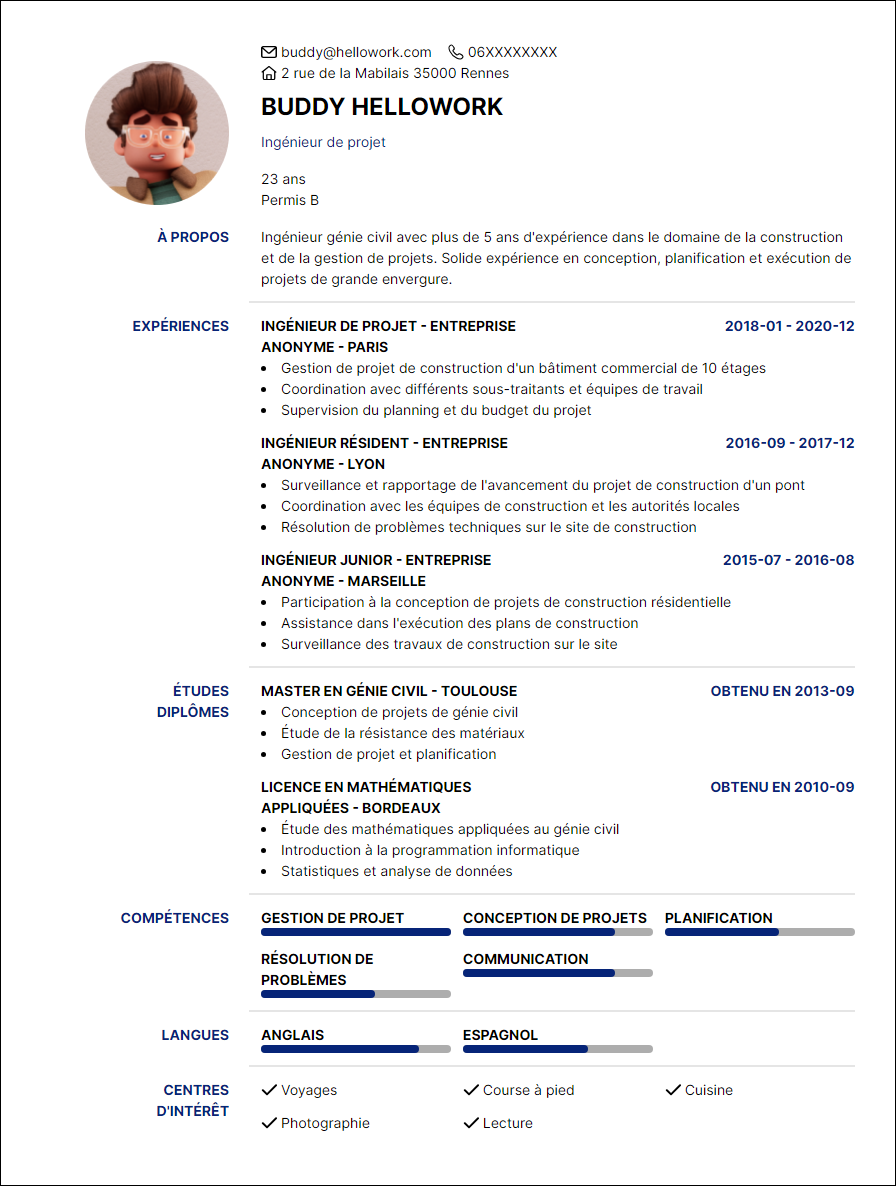Modèle CV Ingénieur génie civil Exemple CV Ingénieur génie civil