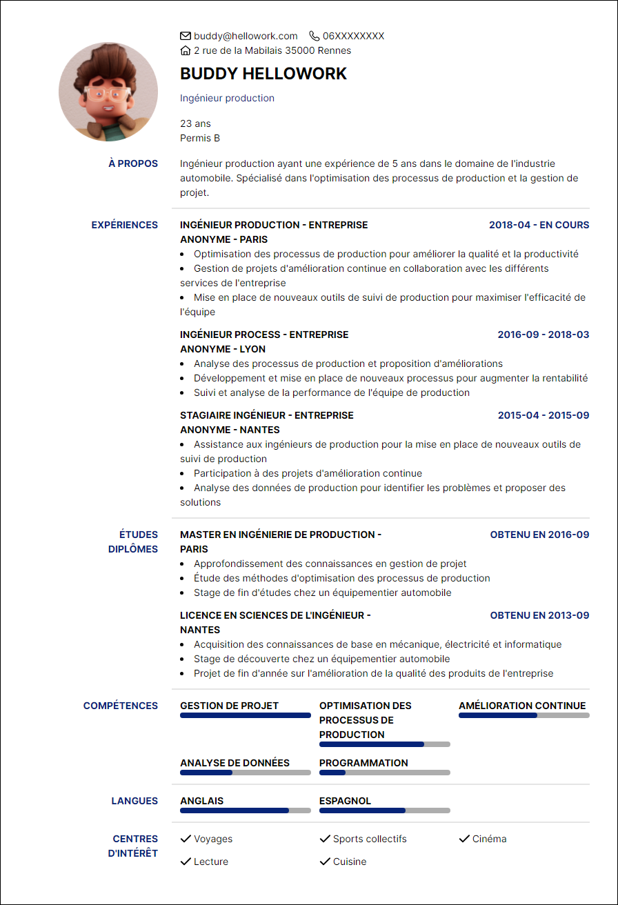 Modèle CV Ingénieur production Exemple CV Ingénieur production