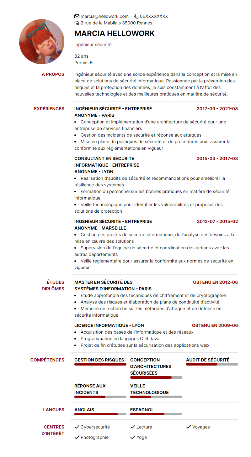 Modèle CV Ingénieur sécurité Exemple CV Ingénieur sécurité