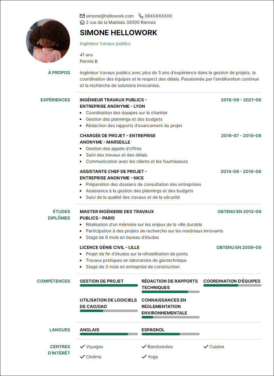 Modèle CV Ingénieur travaux publics Exemple CV Ingénieur travaux publics