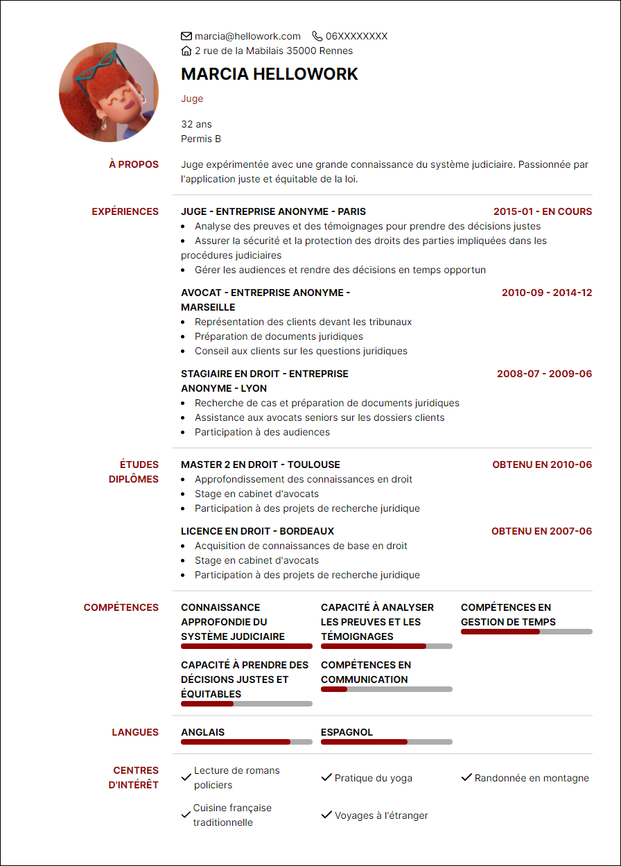 Exemple CV Juge