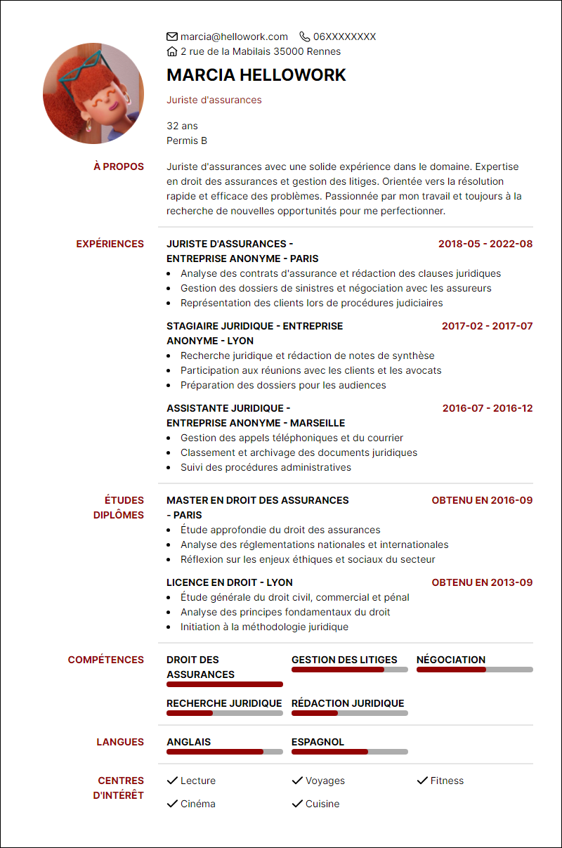 Modèle CV Juriste assurance Exemple CV Juriste assurance