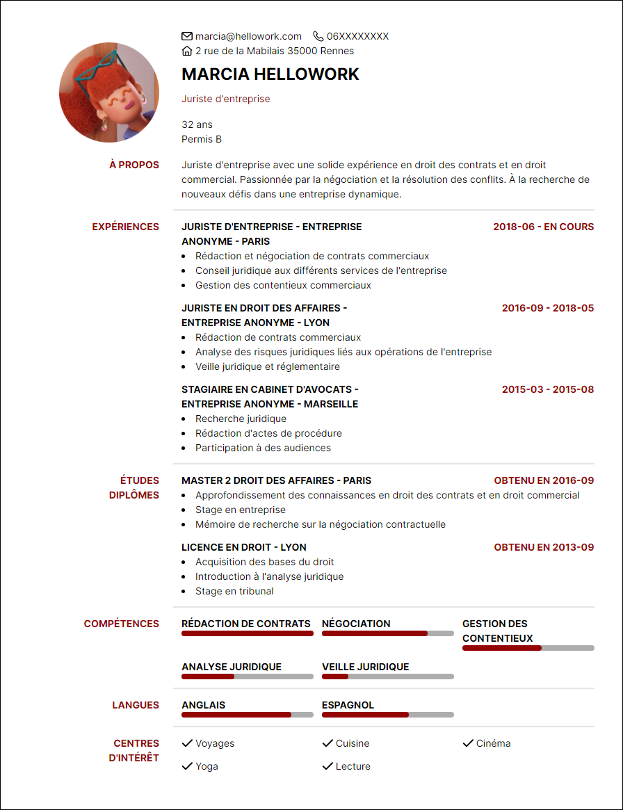 Modèle CV Juriste d'entreprise Exemple CV Juriste d'entreprise