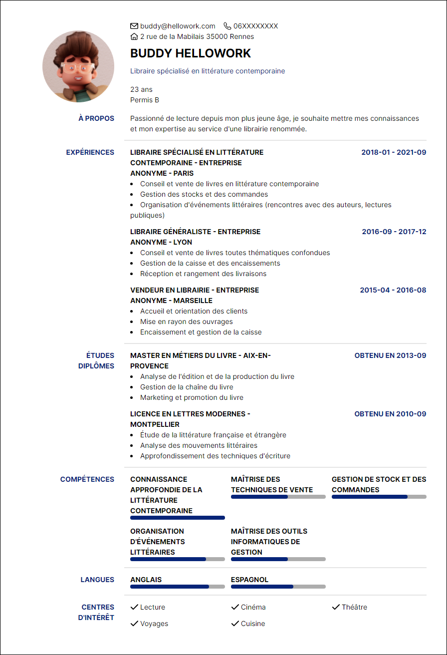 Modèle CV Libraire Exemple CV Libraire