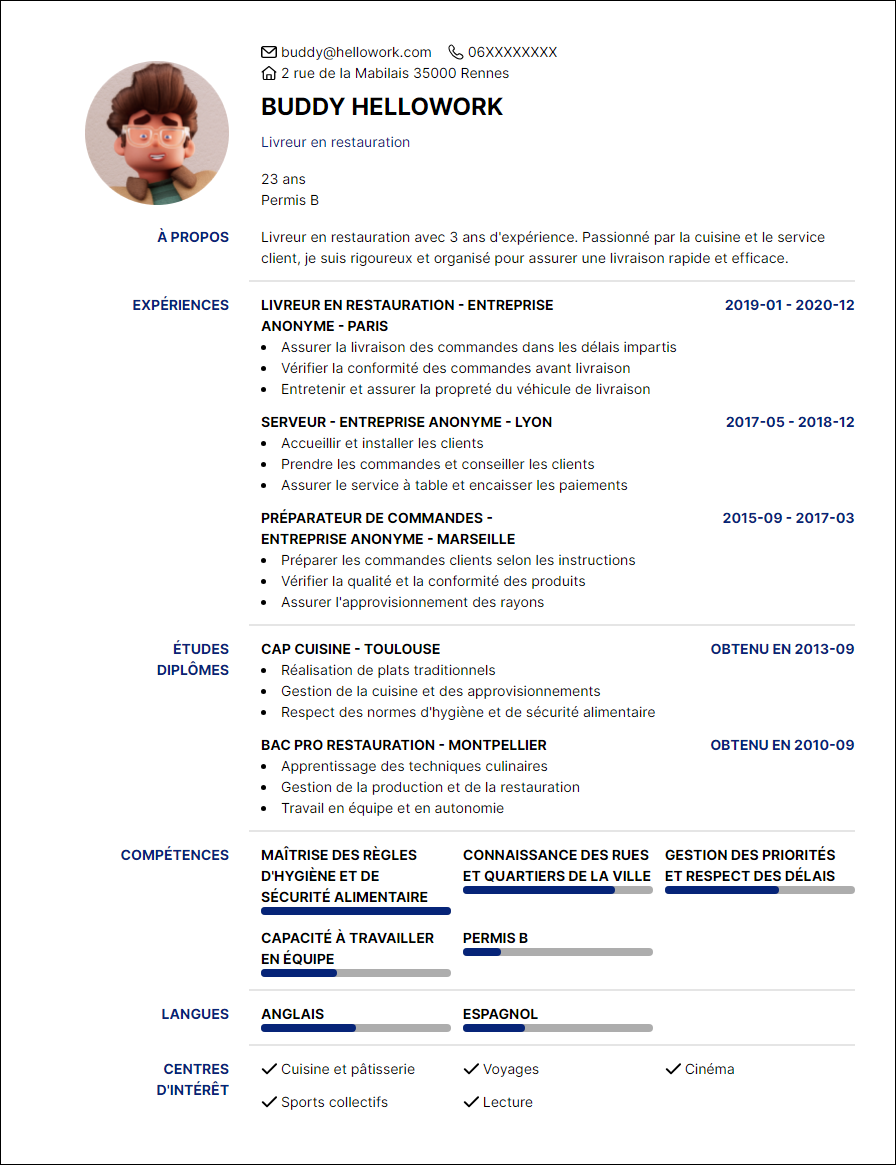 Modèle CV Livreur pizza Exemple CV Livreur pizza