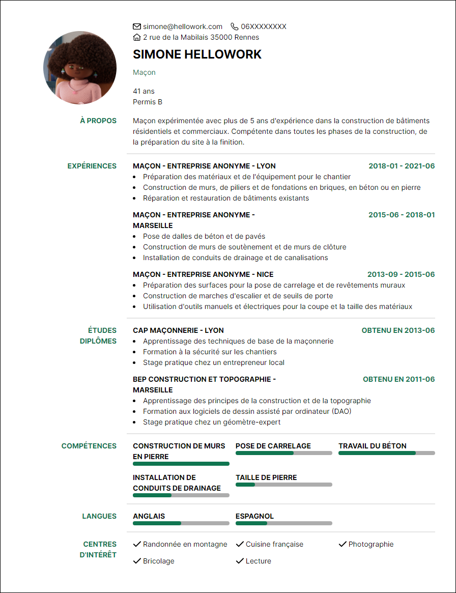 Modèle CV Maçon Exemple CV Maçon