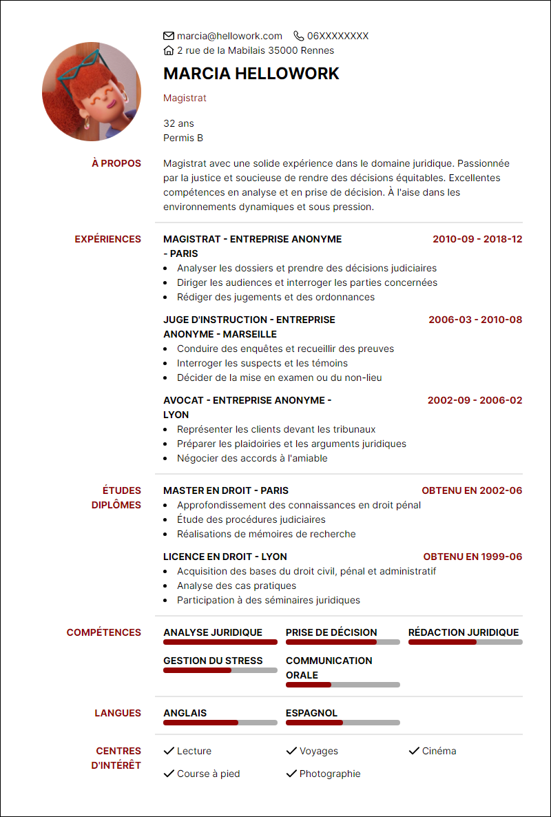 Modèle CV Magistrat Exemple CV Magistrat