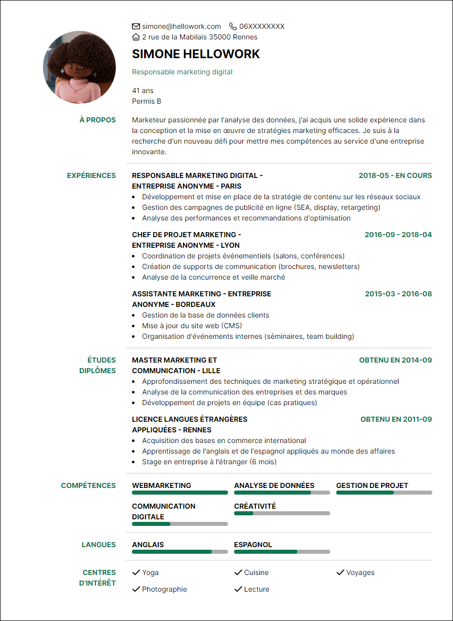 Modèle CV Marketeur Exemple CV Marketeur