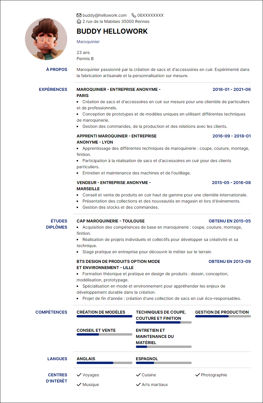 Modèle CV Maroquinier Exemple CV Maroquinier