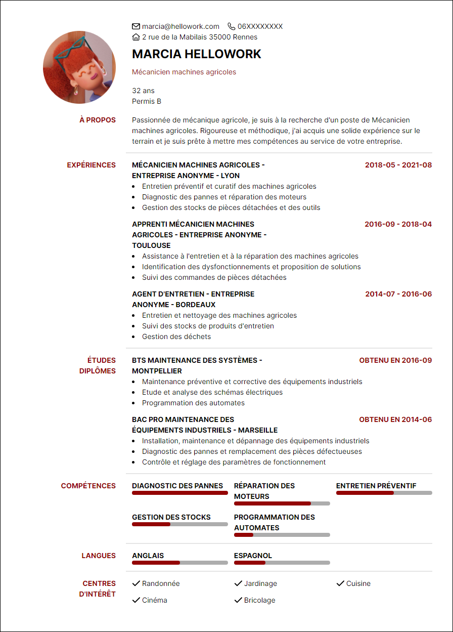 Modèle CV Mécanicien agricole Exemple CV Mécanicien agricole