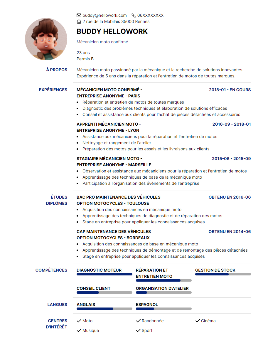 Modèle CV Mécanicien moto Exemple CV Mécanicien moto