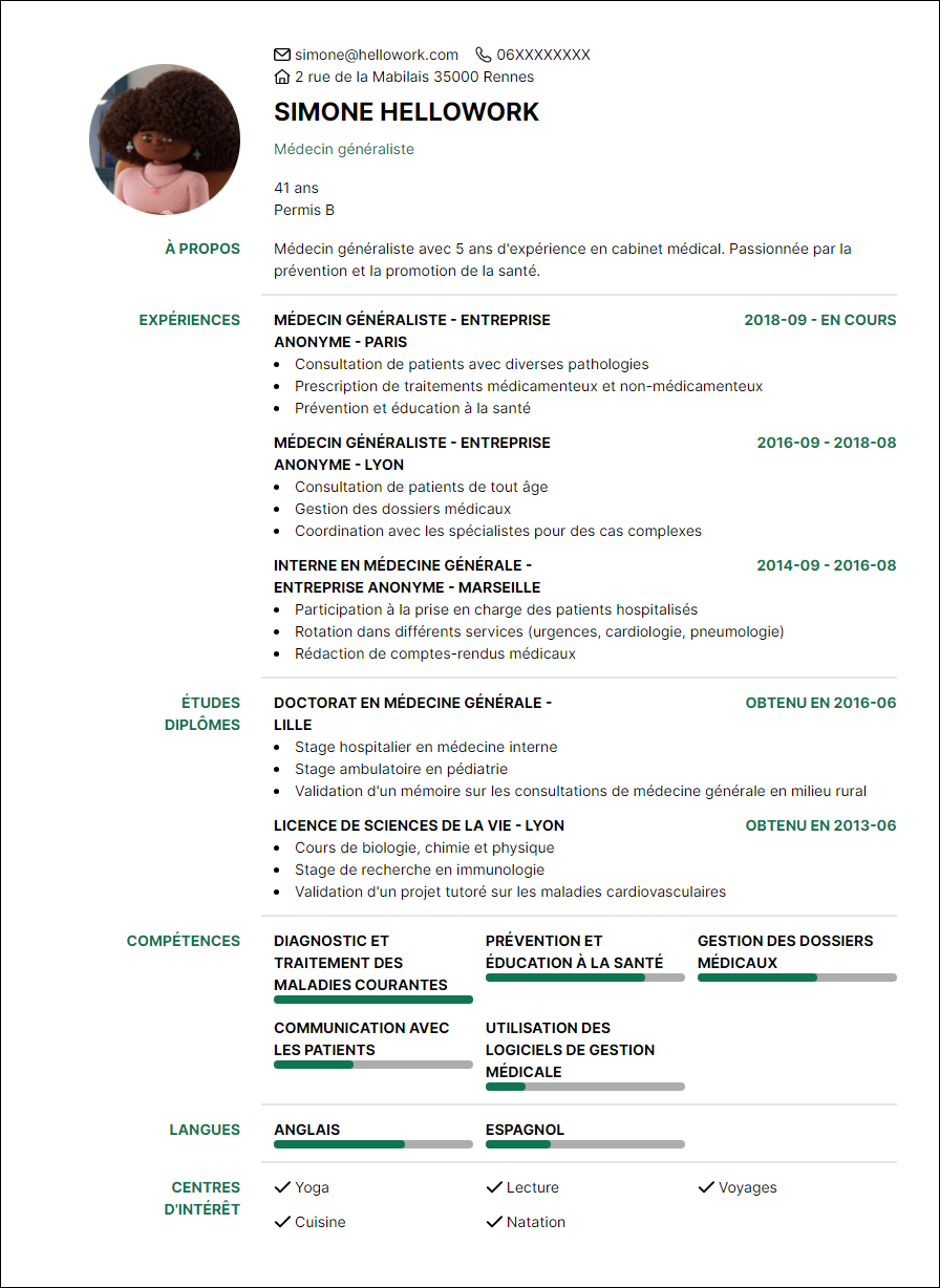 Modèle CV Médecin généraliste Exemple CV Médecin généraliste