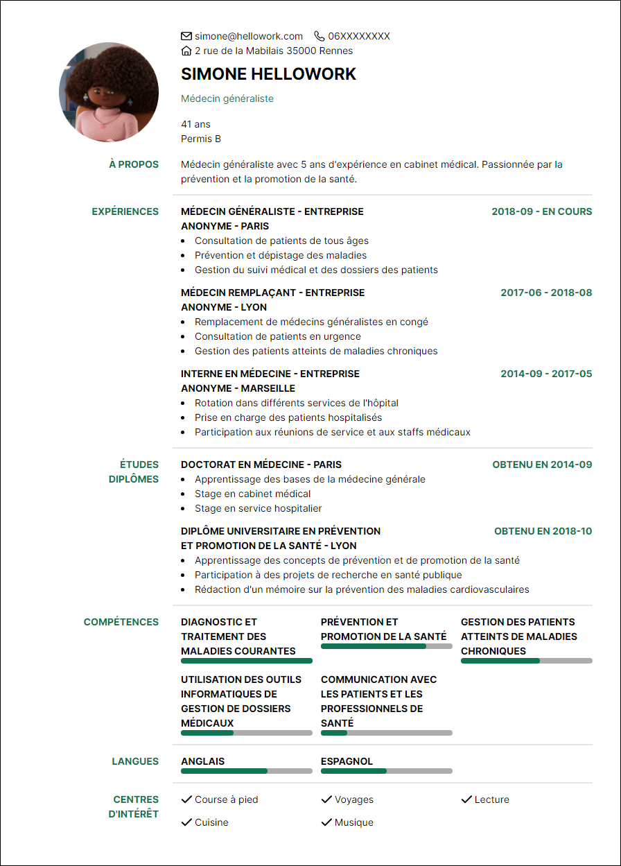 Modèle CV Médecin Exemple CV Médecin