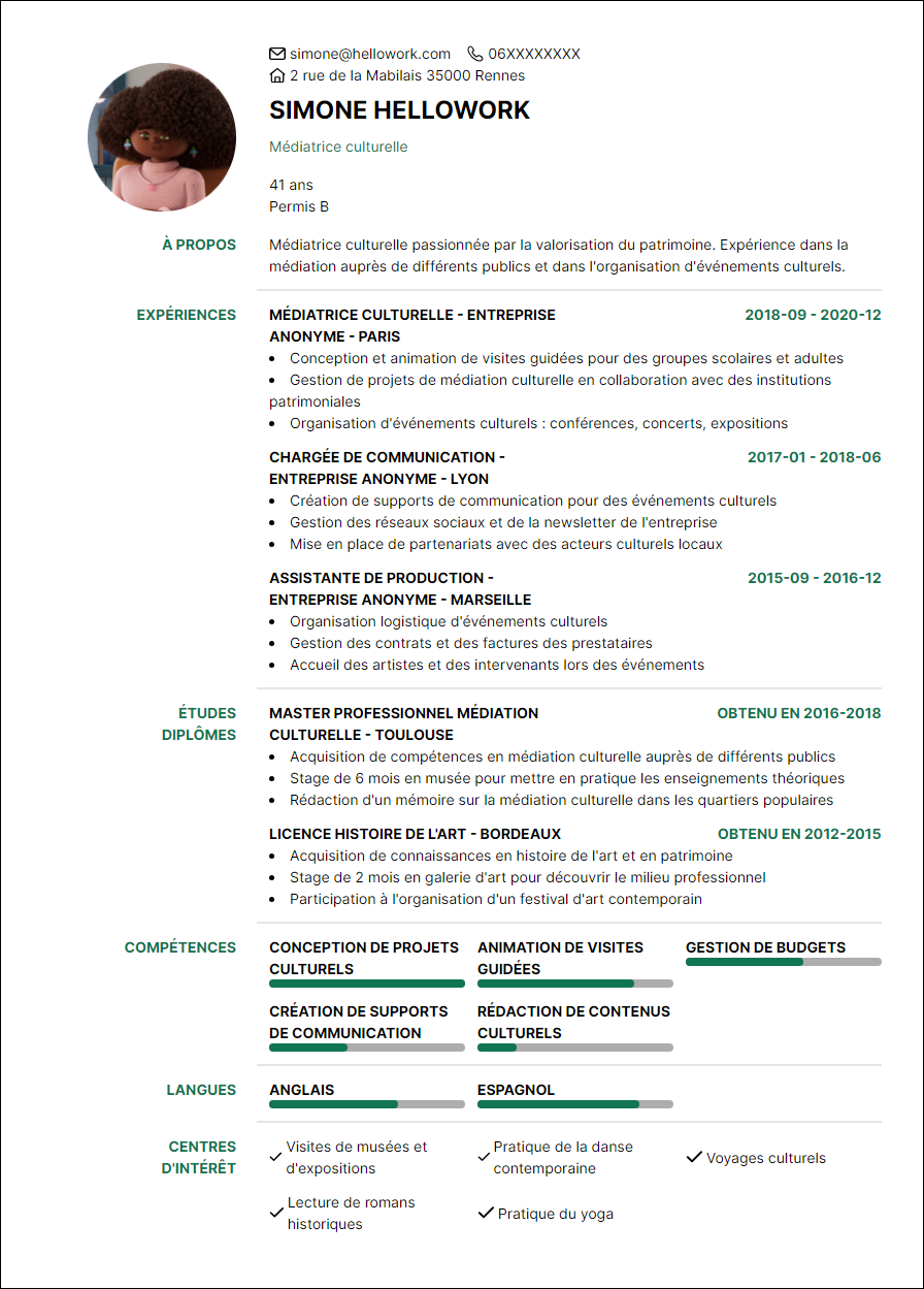 Exemple CV Médiateur culturel