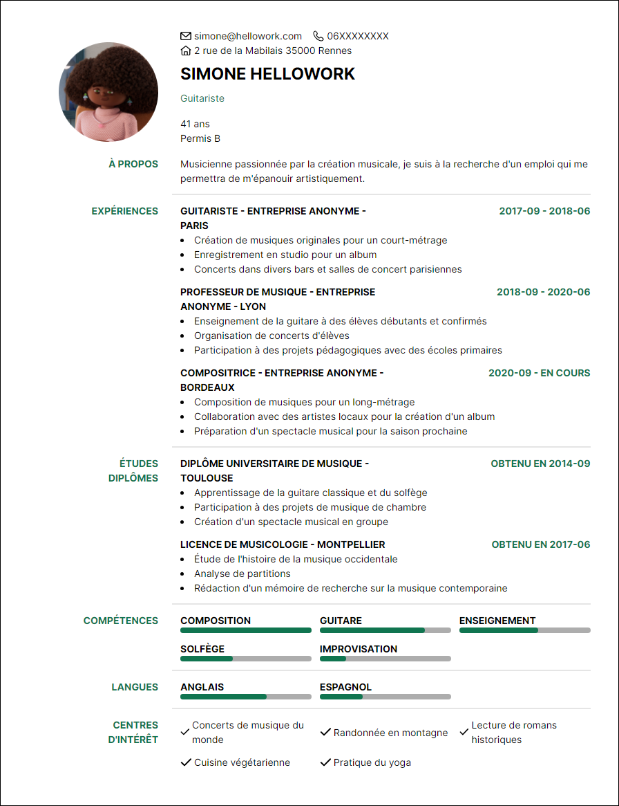 Modèle CV Musicien Exemple CV Musicien