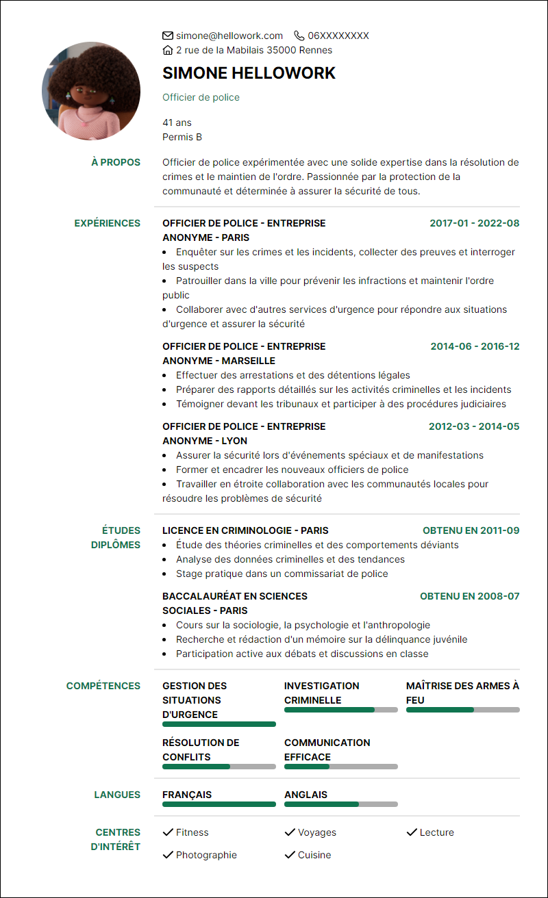 Modèle CV Officier de police Exemple CV Officier de police