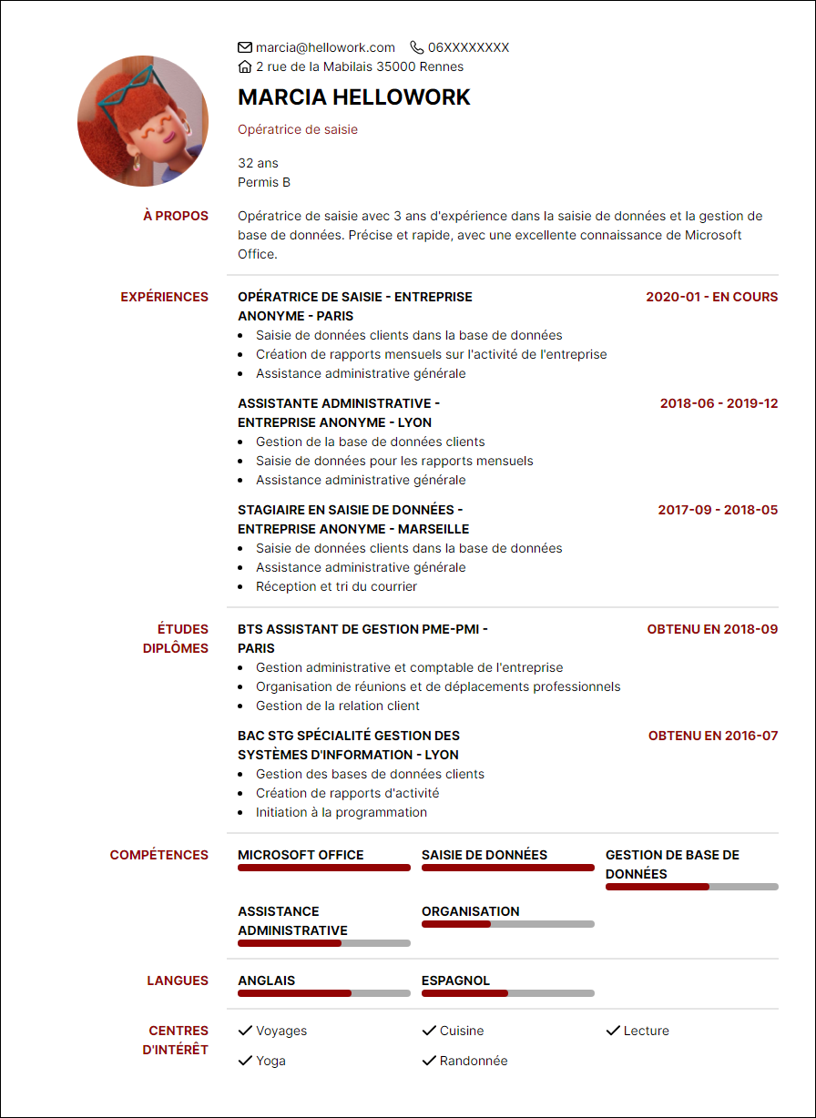 Modèle CV Opérateur de saisie Exemple CV Opérateur de saisie