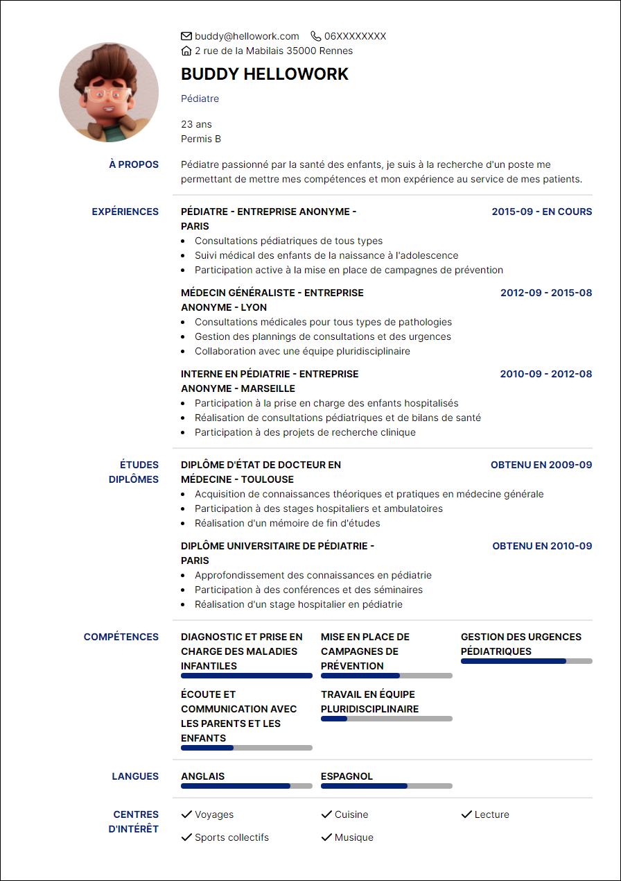 Modèle CV Pédiatre Exemple CV Pédiatre