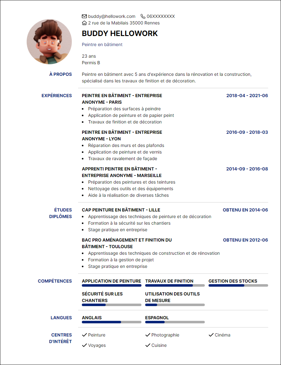 Modèle CV Peintre en bâtiment Exemple CV Peintre en bâtiment
