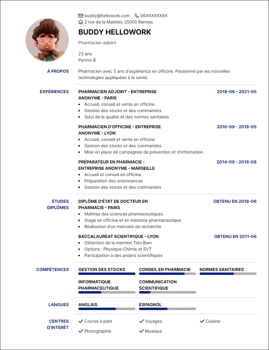 Modèle CV Pharmacien Exemple CV Pharmacien