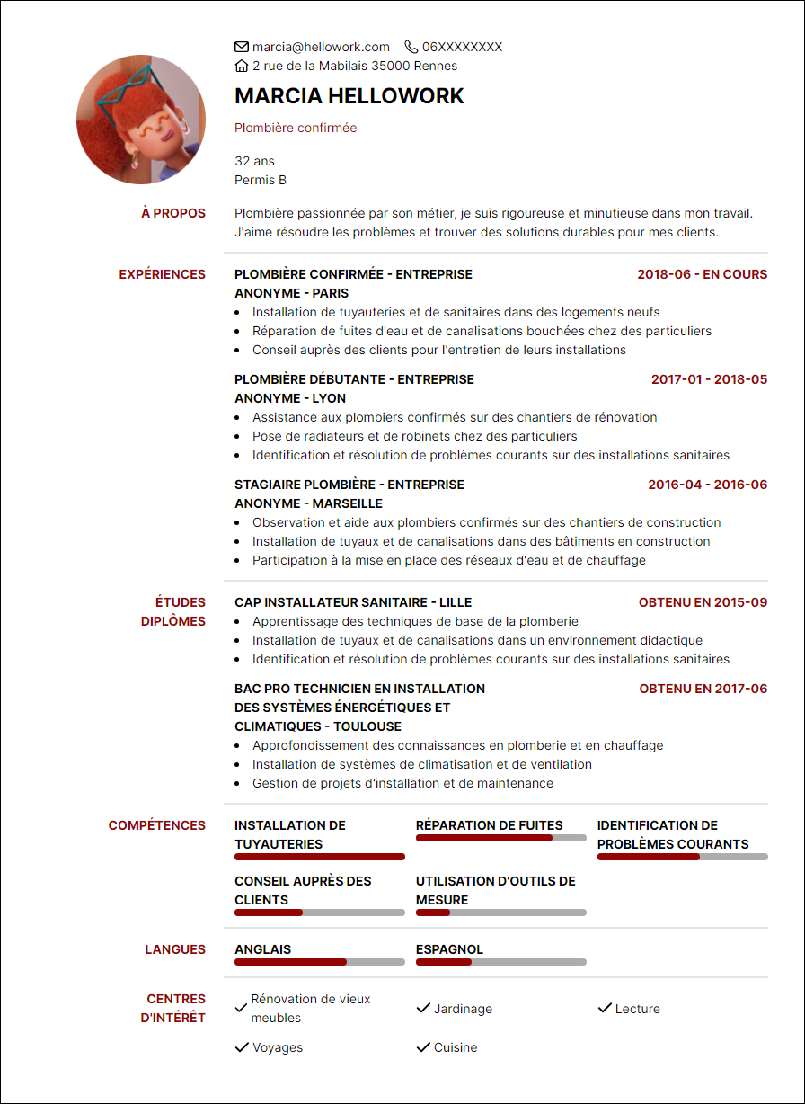 Modèle CV Plombier Exemple CV Plombier