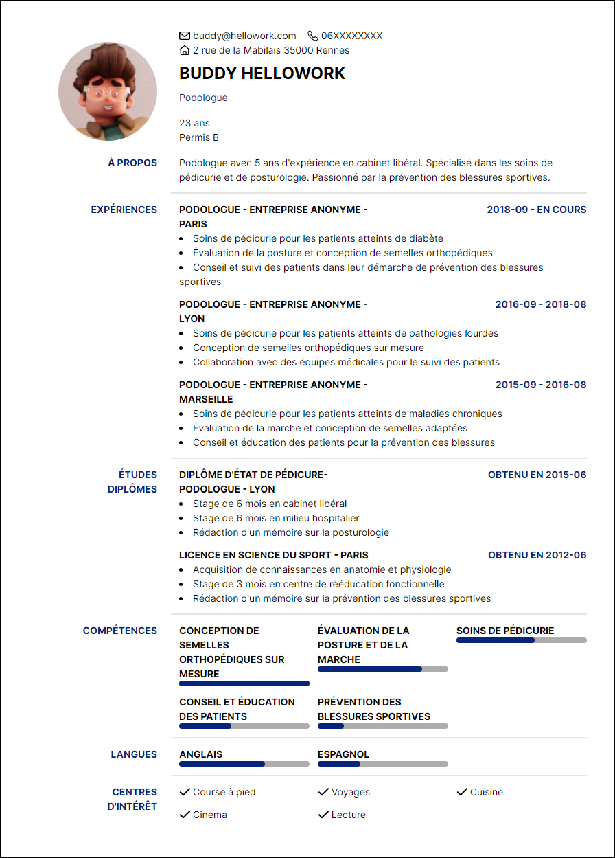 Modèle CV Podologue Exemple CV Podologue