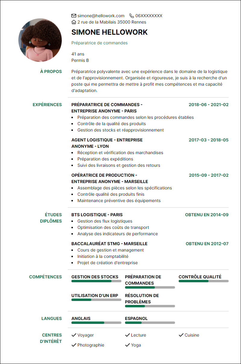 Modèle CV Préparateur Exemple CV Préparateur