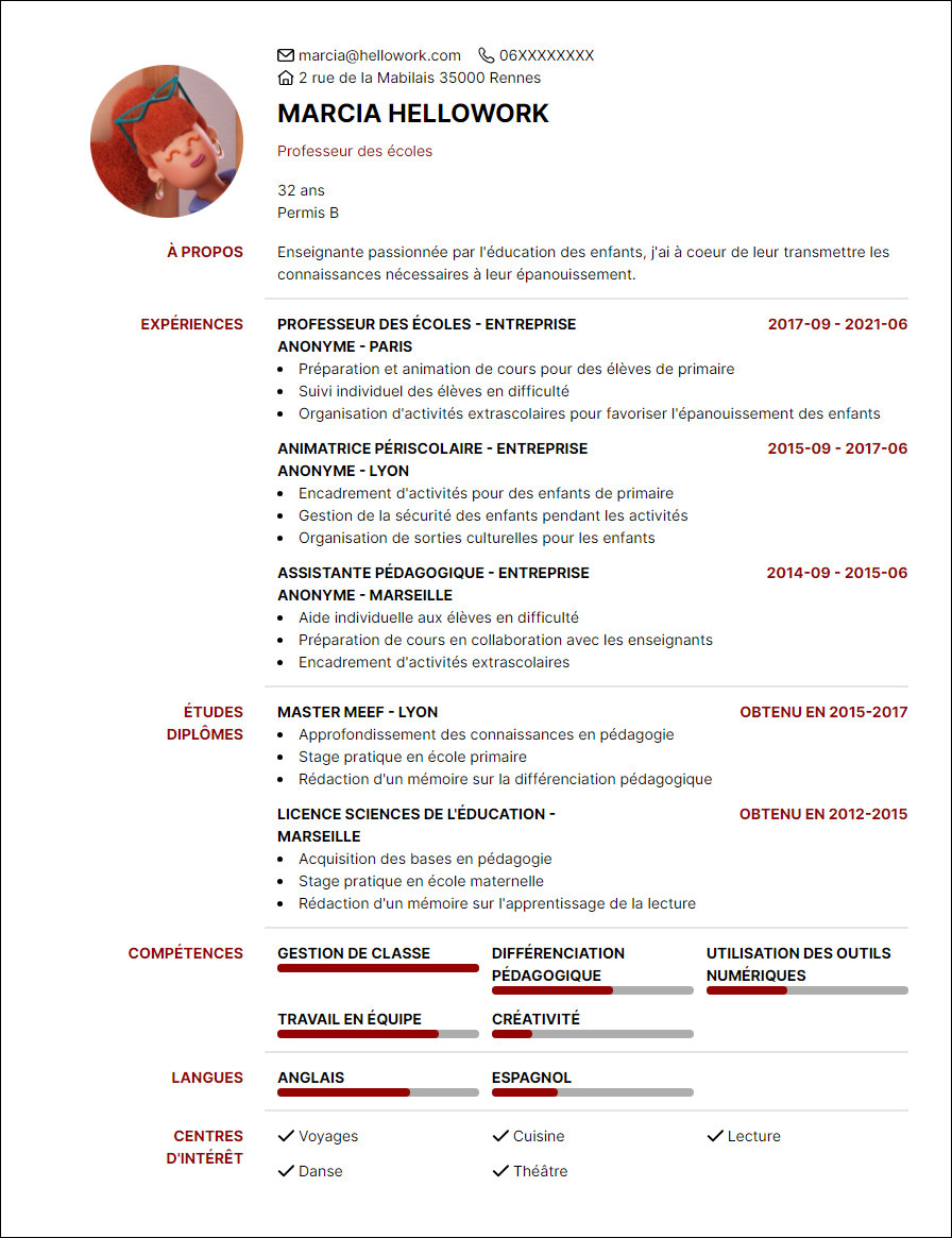 Modèle CV Professeur des écoles Exemple CV Professeur des écoles