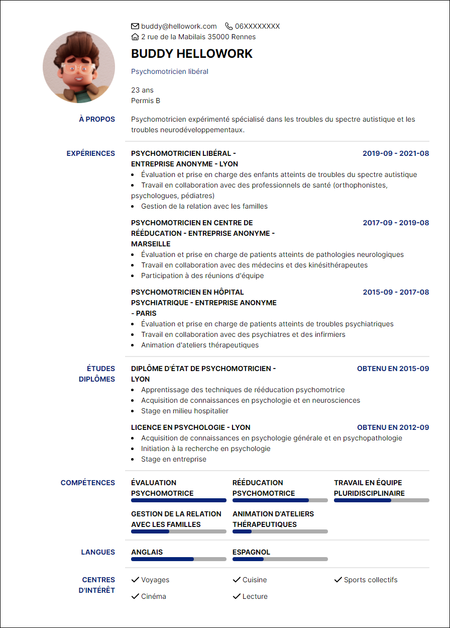 Modèle CV Psychomotricien Exemple CV Psychomotricien