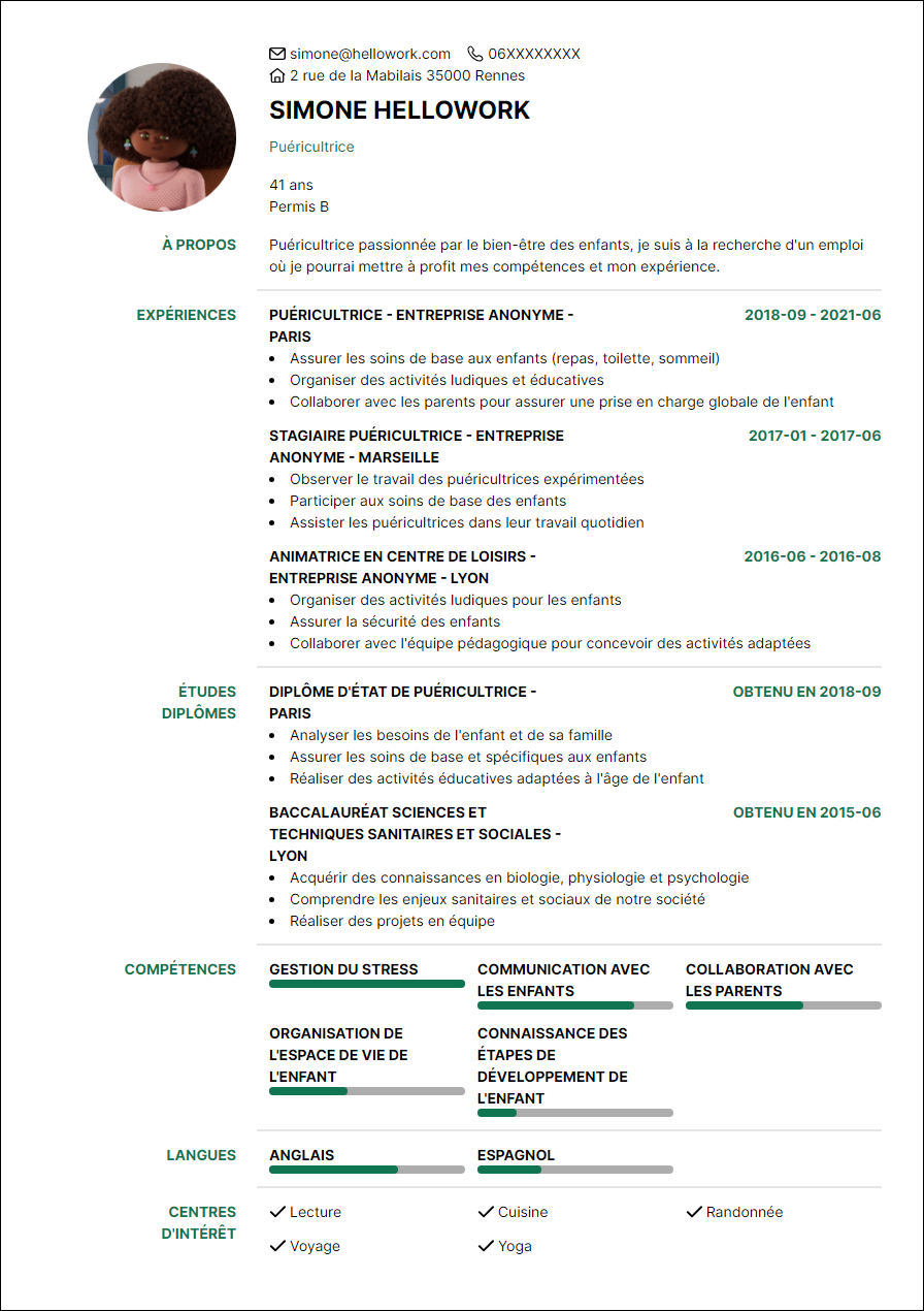 Modèle CV Puéricultrice Exemple CV Puéricultrice