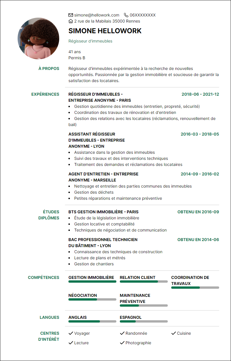 Modèle CV Gestionnaire d'immeuble Exemple CV Gestionnaire d'immeuble