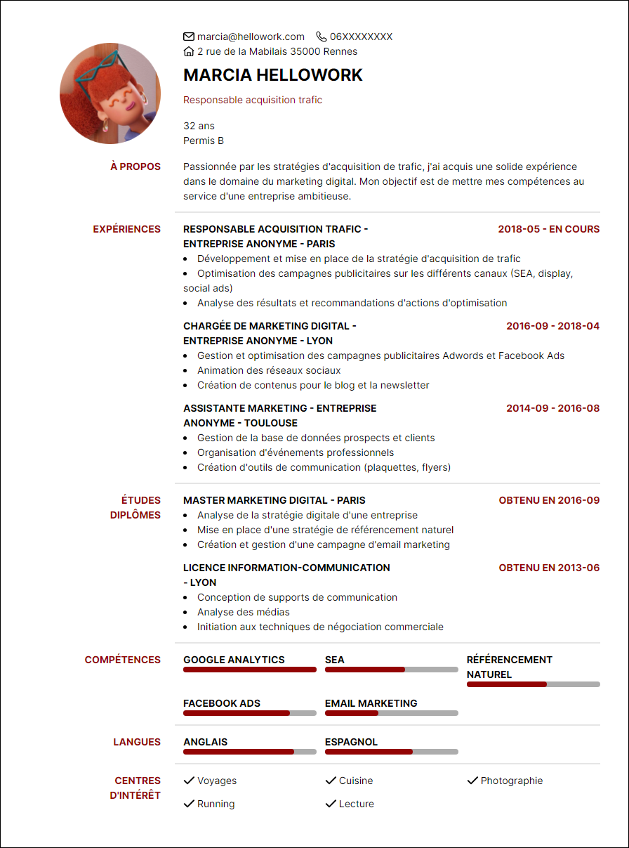 Modèle CV Responsable acquisition trafic Exemple CV Responsable acquisition trafic