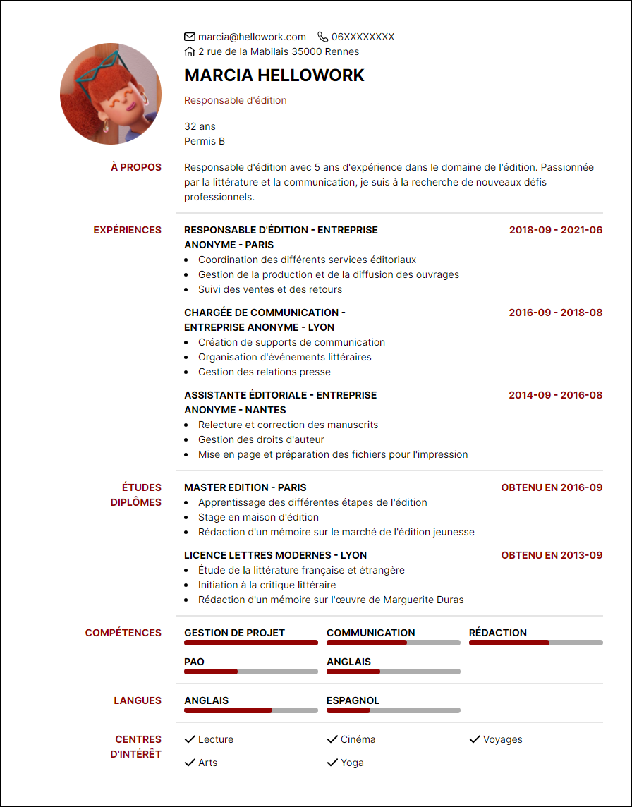 Modèle CV Responsable d'édition Exemple CV Responsable d'édition