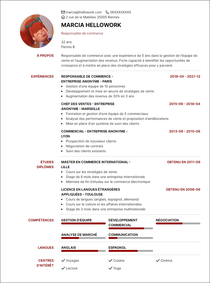 Modèle CV Commerçant Exemple CV Commerçant