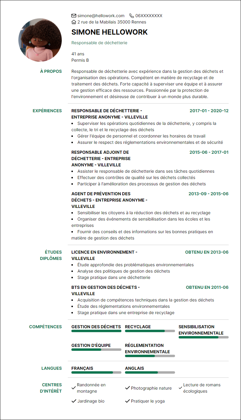 Modèle CV Gardien de déchetterie Exemple CV Gardien de déchetterie