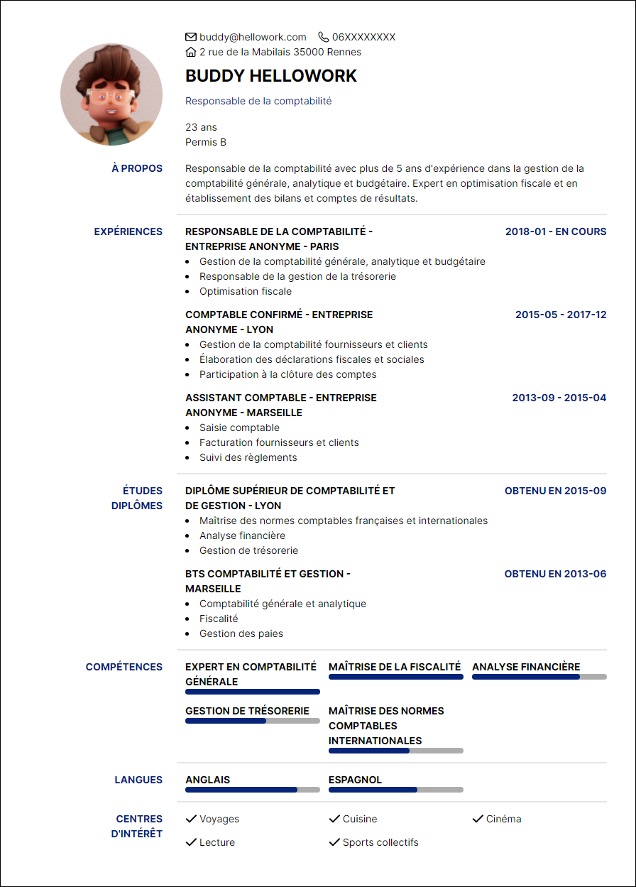 Modèle CV Responsable comptable Exemple CV Responsable comptable