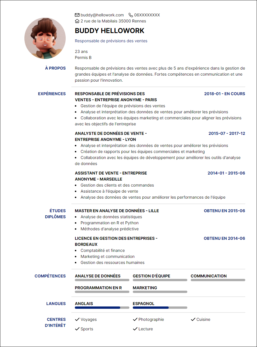 Modèle CV Demand planner Exemple CV Demand planner