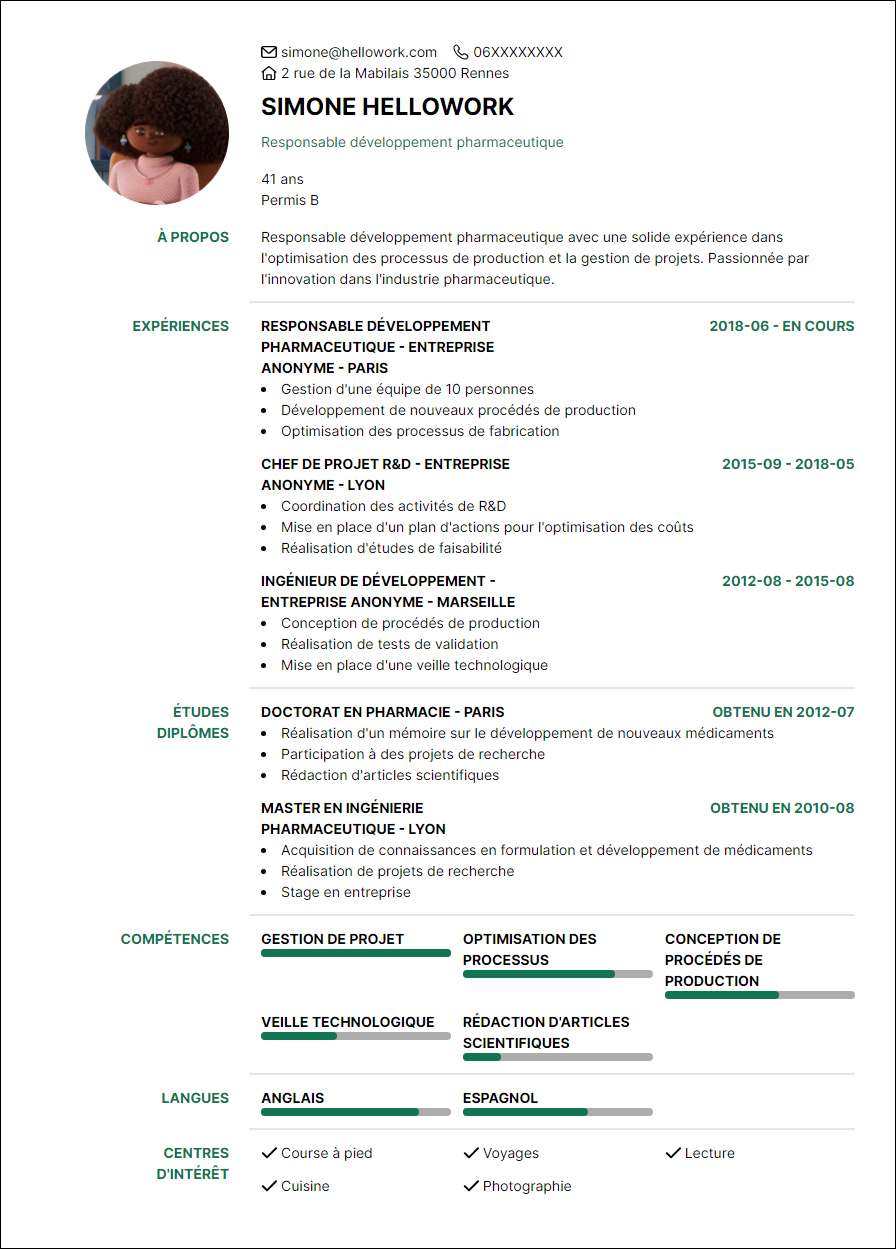 Modèle CV Responsable développement pharmaceutique Exemple CV Responsable développement pharmaceutique