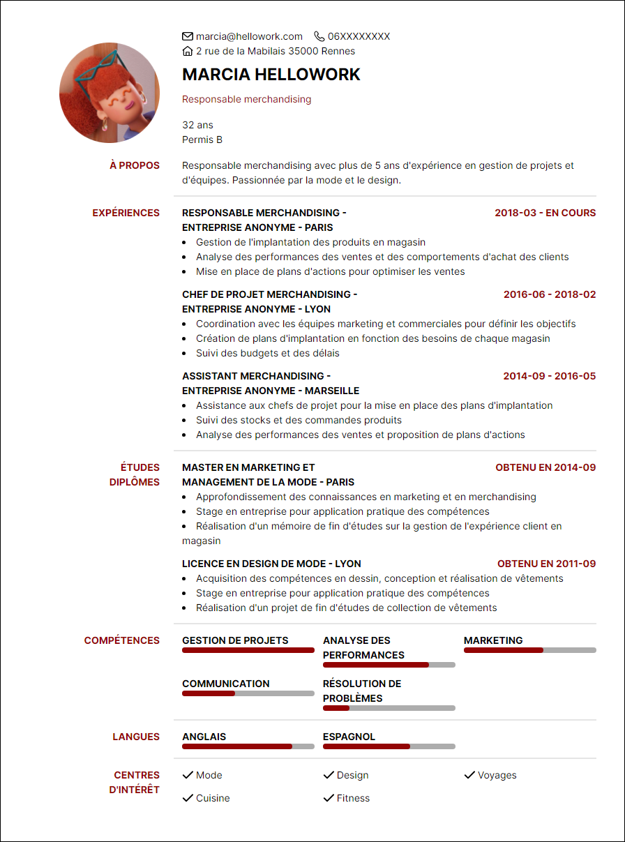 Exemple CV Responsable merchandising