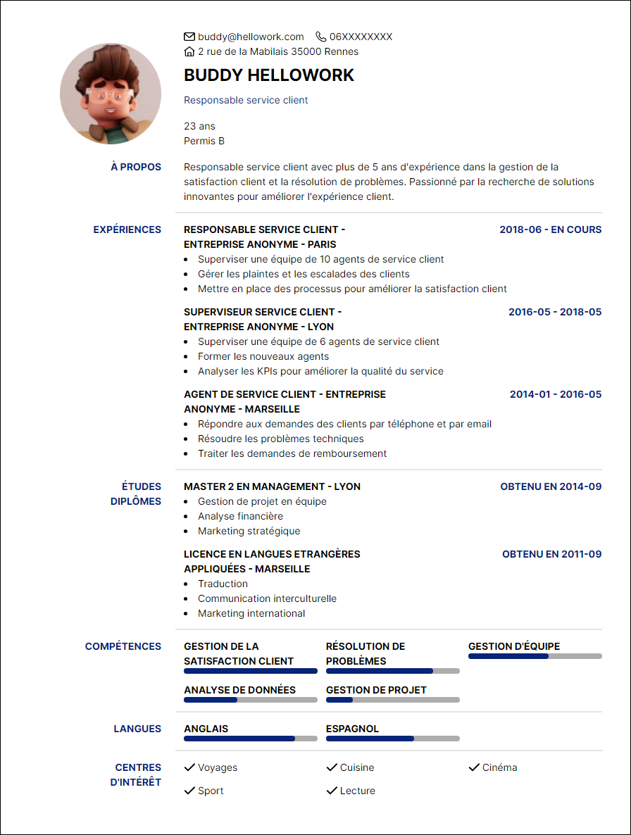 Modèle CV Responsable service client Exemple CV Responsable service client